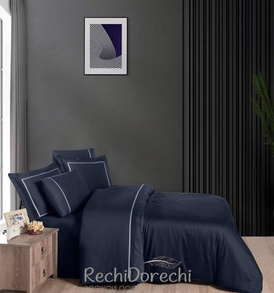 Постельное белье First Choice V.I.P Satin Moonlight 200 х 220 см Pierre Navy Blue, Евро 200x220