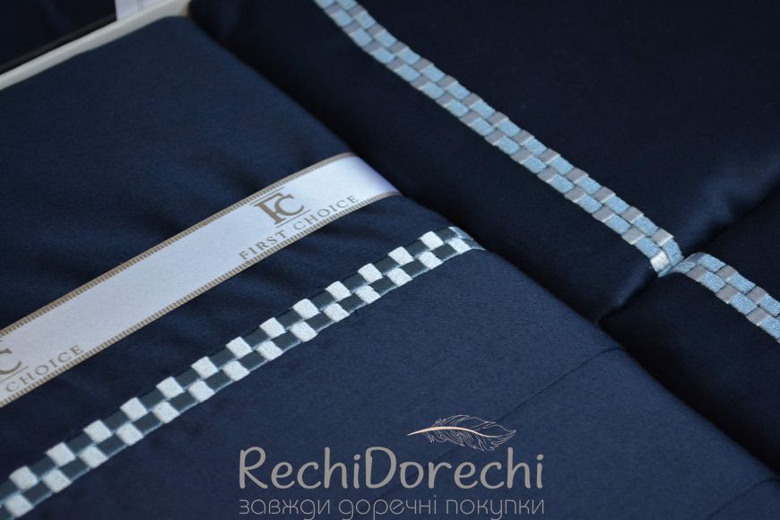 Постельное белье First Choice V.I.P Satin Moonlight 200 х 220 см Pierre Navy Blue, Евро 200x220