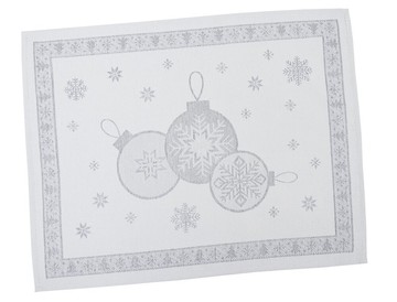 Салфетка-подкладка новогодняя жаккардовая "Елочные шары" (серебряный люрекс), 37x49, Прямоугольная