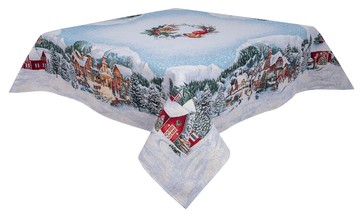 Новорічна скатертина гобеленова «Сніжний затишок» (Срібний люрекс), 137x137, Прямокутна