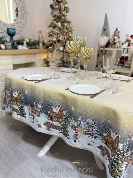 Скатертина новорічна гобеленова "Christmas vibe" RechiDoRechi OVAL1377-300 фото