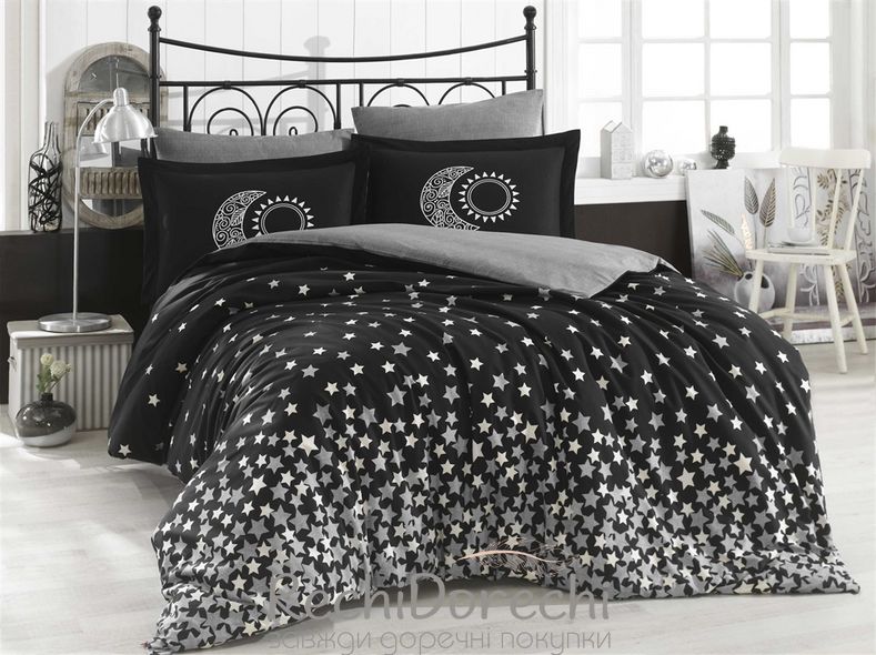 КПБ HOBBY Poplin Stars сірий 160*220/1*50*70, Полуторний 160x220