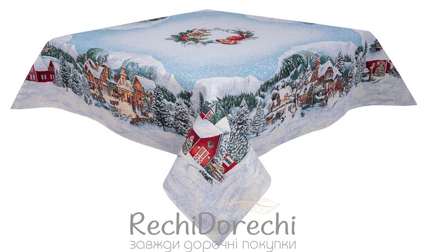 Новогодняя скатерть гобеленовая «Снежный уют» (Серебряный люрекс), 137x137, Прямоугольная